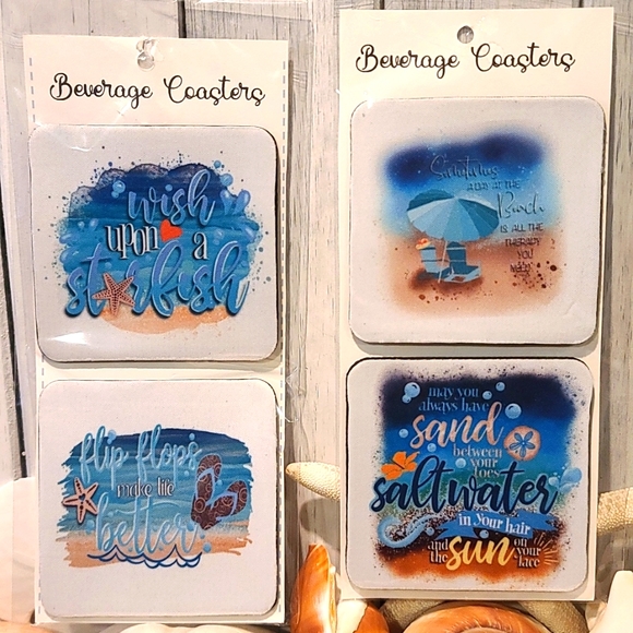 BEACH Theme NWT Beverage Coaster set of 4 for can glass bottle wine beer coffee - Picture 1 of 5